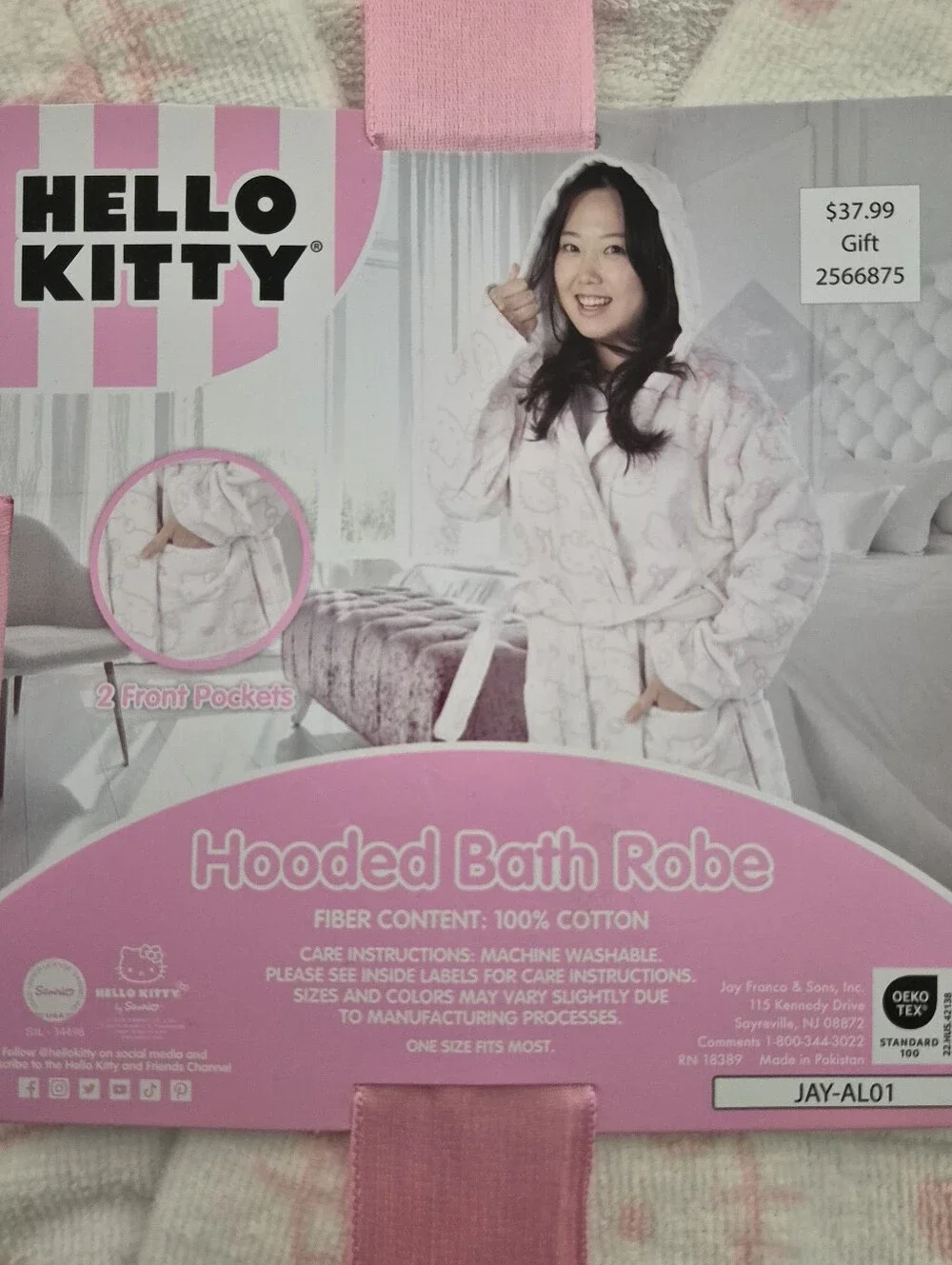 Hooded Bath Robe Hello Kitty NEW OSFM Lounge Spa Cotton Terry Towel Kawaii Plush